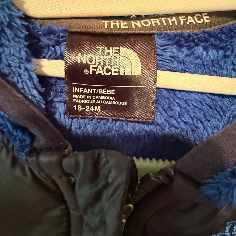 The North Face Blue and Black Kids' Fleece Hooded Jacket - Sz 18-24